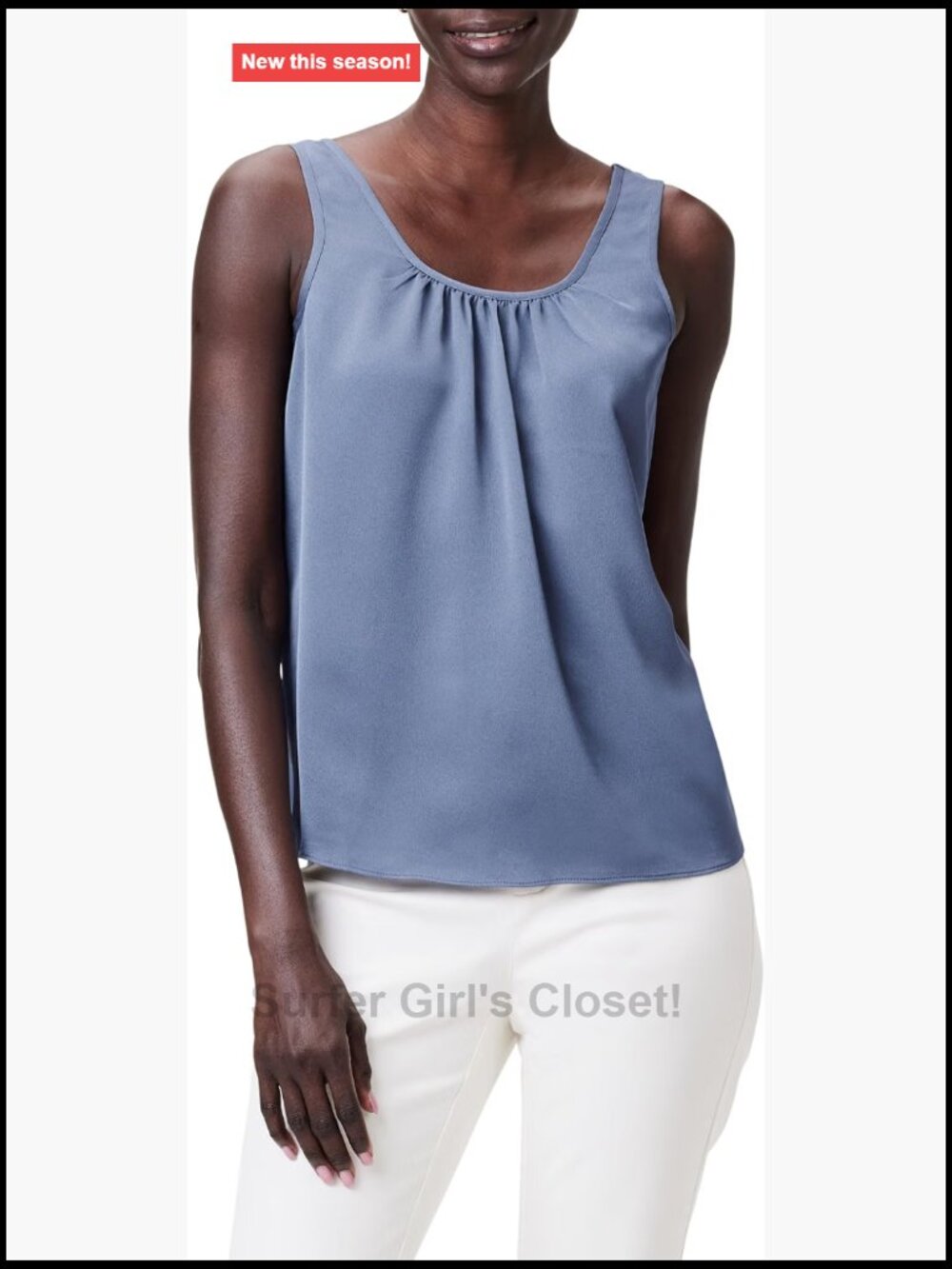 NIC+ZOE Womens Satin Chiffon Scoop Neck Tank Top Loose Fit Sleeveless Lace Trim